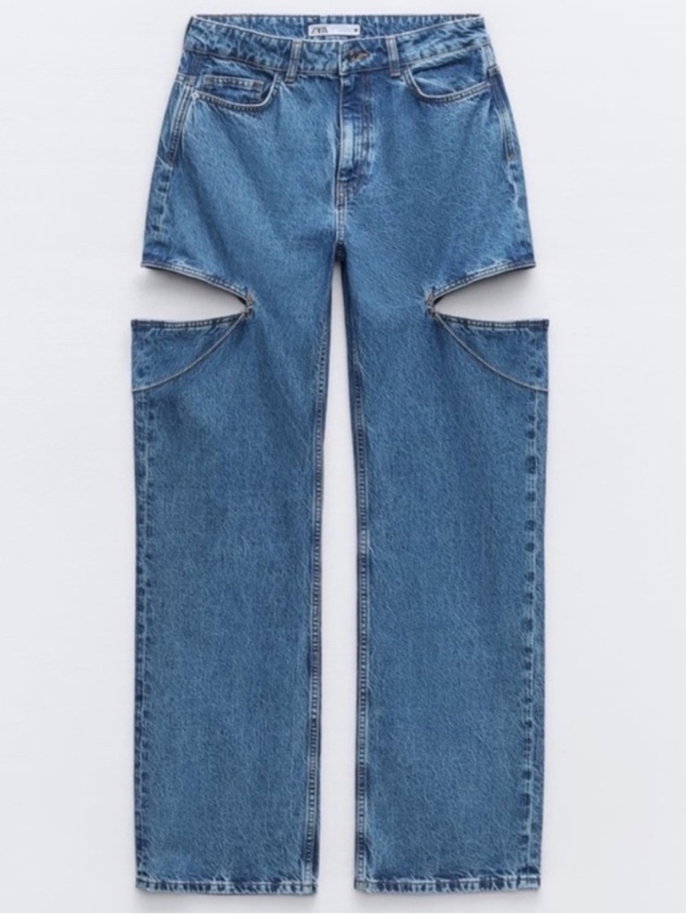 Zara Mid-Rise Cutout Jewel Jeans